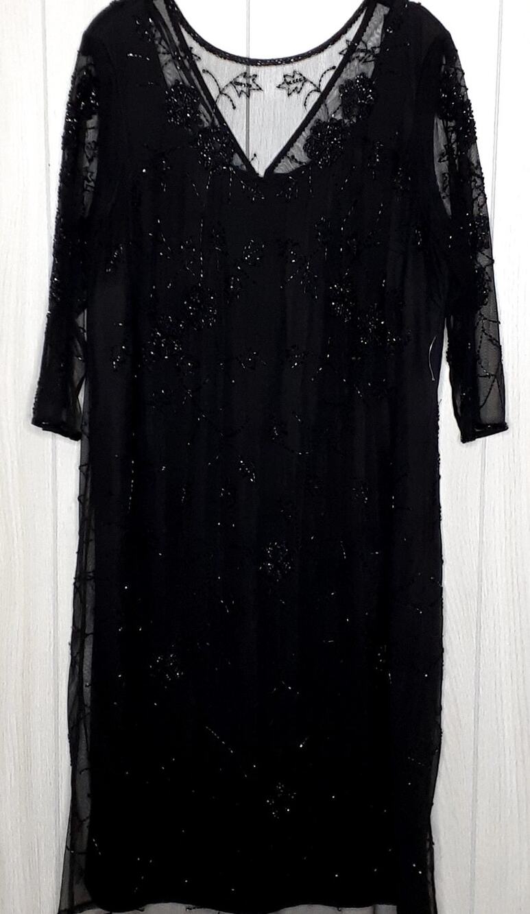 Roaman's Black Highly Embellished Black Knee Length Semi Formal Dress Size 16W